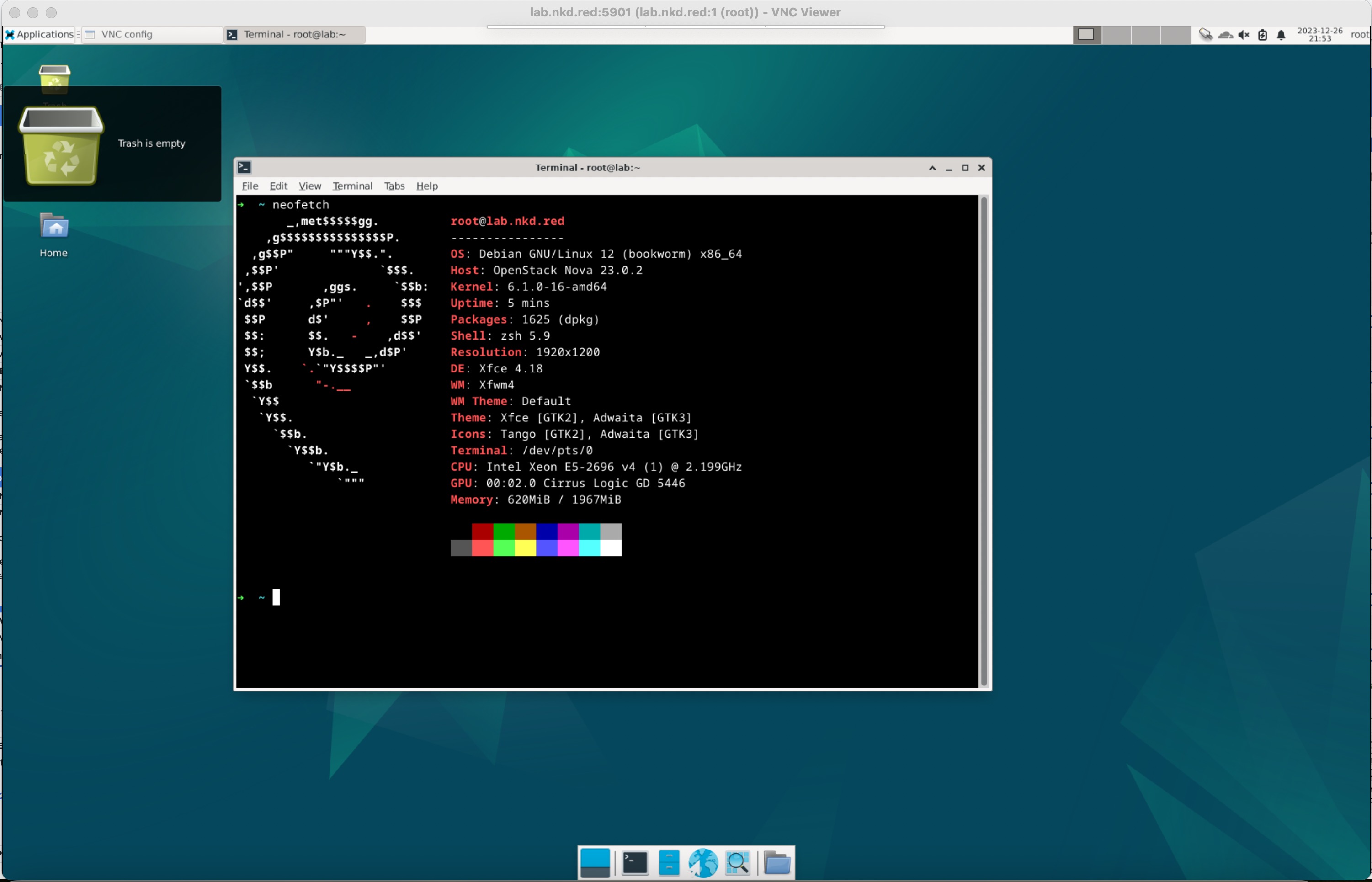 Connected to the server's VNC instance